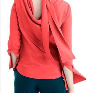 J Crew Reversible Bow Silk Top Vibrant Flame 4